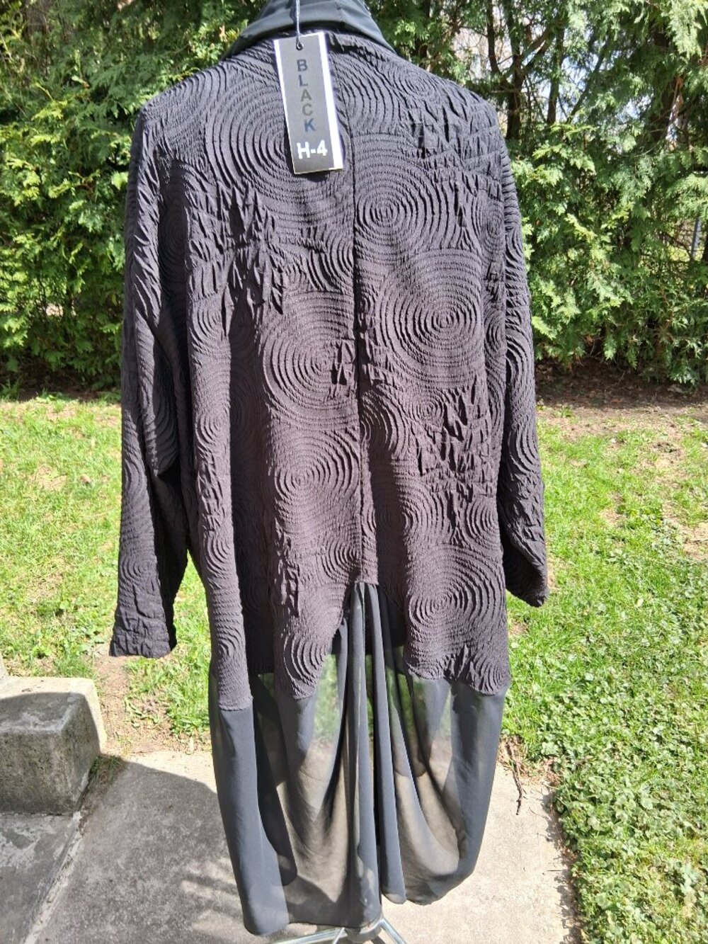 Black Textured Open-front Jacket chiffon trim with draped design Gorgeous XL + - Picture 8 of 14